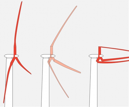 Folding, Modular Rotor Blades Designed for Giant Wind Turbines