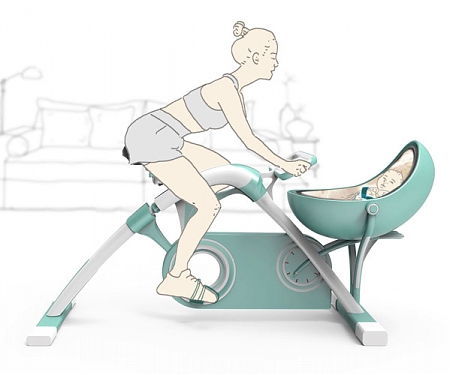 Spinning Together : Baby Cradle and Static Exercise Bike in One