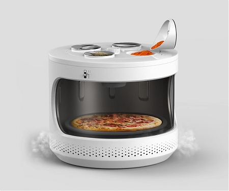 Microwave Redesigned to be Rounder and Hold Condiments