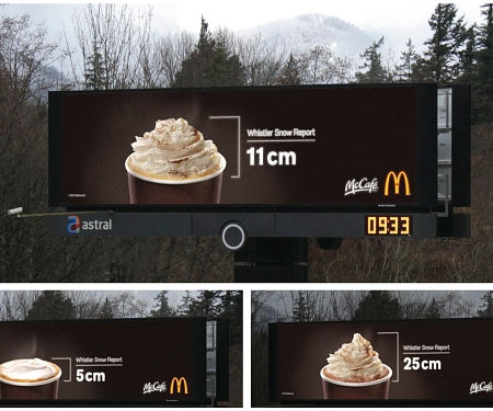 This McDonald's Billboard Near Whistler Gives Snow Reports via Espresso Drink Toppings