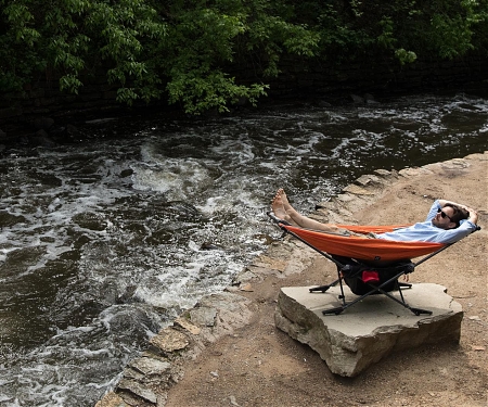 Folding Camping Hammock Travels Light and Sets up without the Trees - The Mock One