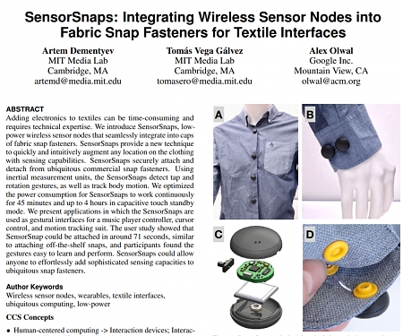(Paper) MIT's SensorSnaps : Integrating Wireless Sensor Nodes into Fabric Snap Fasteners