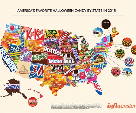 US Map Of Each State's Favorite Halloween Candy 2015