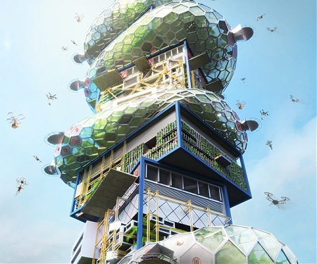 Shibuya Hyper Cast. 2 Tower Concept Proposal for Futuristic City