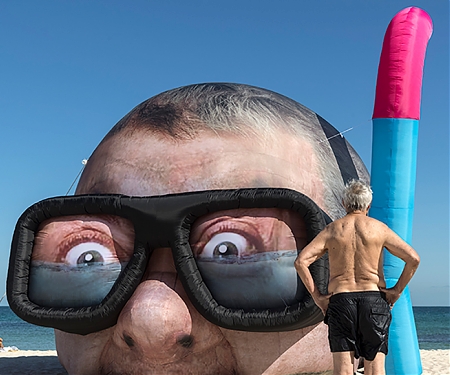 Inflated Damien Hirst Head Pops Up on Perth Beach, Snorkeling for Another $12 Million Shark
