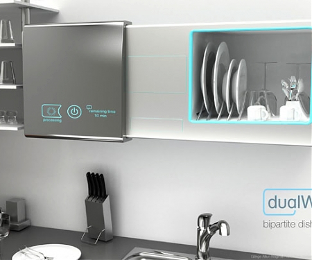 DualWash : Two Sided Dishwasher Doubles as Kitchen Cabinet