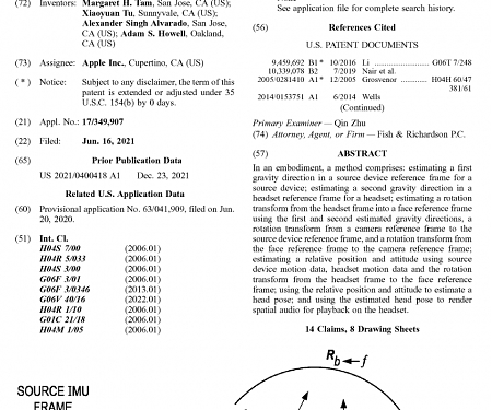 (Patent) Apple Wins a Patent for Head-to-Head Rotation Transform Estimation for Head Pose Tracking i