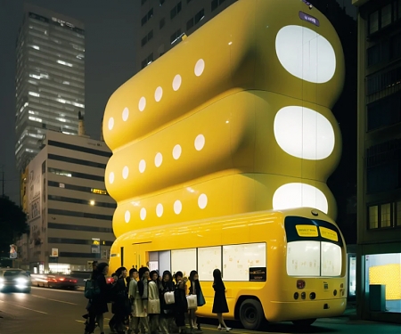 Shail Patel Stacks Inflatable Volumes for A Futuristic School on Wheels Using AI