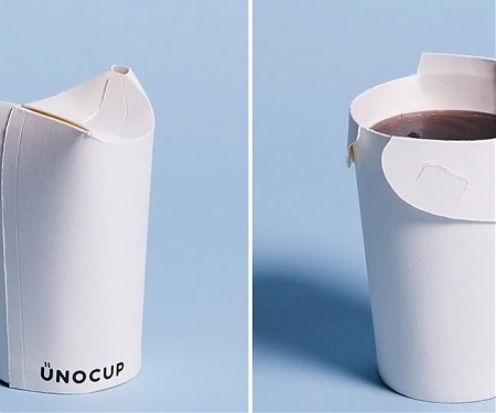 An Ergonomic Paper Cup That Folds Into Itself to Create a Spill-proof Lid - Unocup