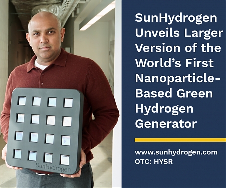 (Video) Sunhydrogen Generates Renewable Energy by Converting Solar Power and Water to Hydrogen