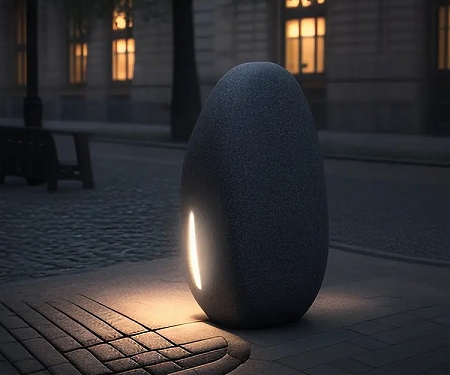 Pebble Street Lighting Made of Natural Andesite Stone Waste