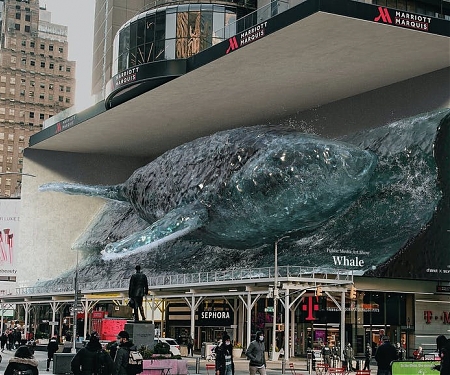 (Video) 3D Waterfall & Whale Cool NYC’s Times Square Down For The Summer
