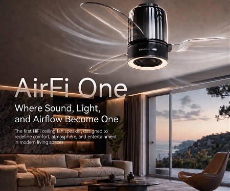 This Ceiling Fan Hides an 80W Hi-Fi Speaker and Smart Lighting in One Sleek Unit